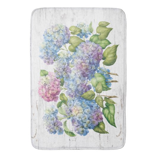Hydrangea Blüten mit Holz Badematte (Vorderseite Vertikal)