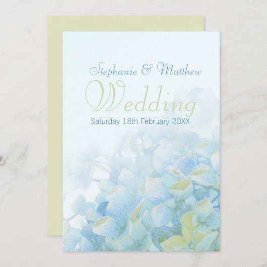 Hydrangea Blütenblau-grüne Hochzeit Einladung (Vorne/Hinten)