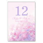 Hydrangea Blütenblütenblüte lila rosa Hochzeitsfei Tischnummer (Vorderseite)