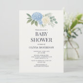 Hydrangea Botanical Eucalyptus Baby Shower Einladung (Stehend Vorderseite)