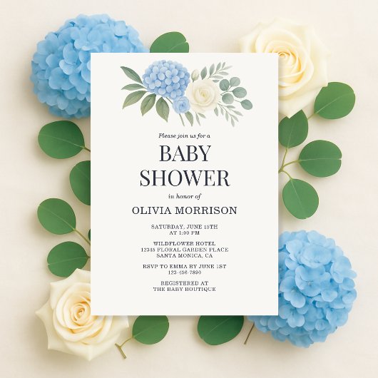 Hydrangea Botanical Eucalyptus Baby Shower Einladung