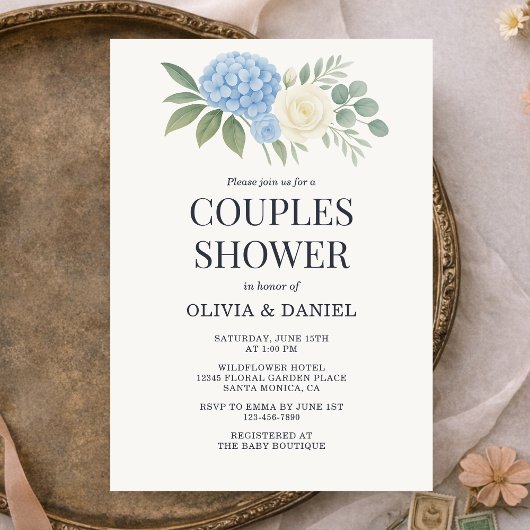 Hydrangea Botanical Eucalyptus Couples Shower Einladung