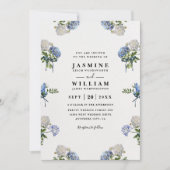 Hydrangea Bouquet Blue Elegant QR Code Wedding Einladung (Vorderseite)