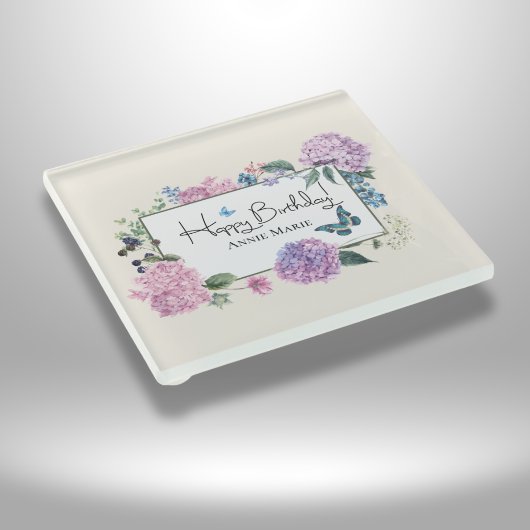 Hydrangea Bouquet Personalisiert Happy Birthday Glasuntersetzer