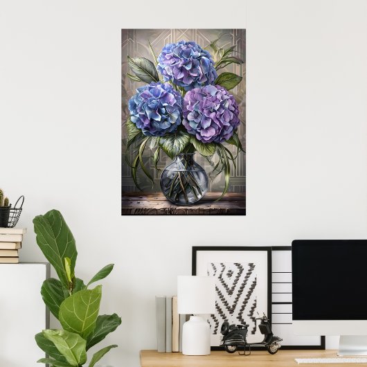 Hydrangea Bouquet Poster - Floral Still Life (Heimbüro)