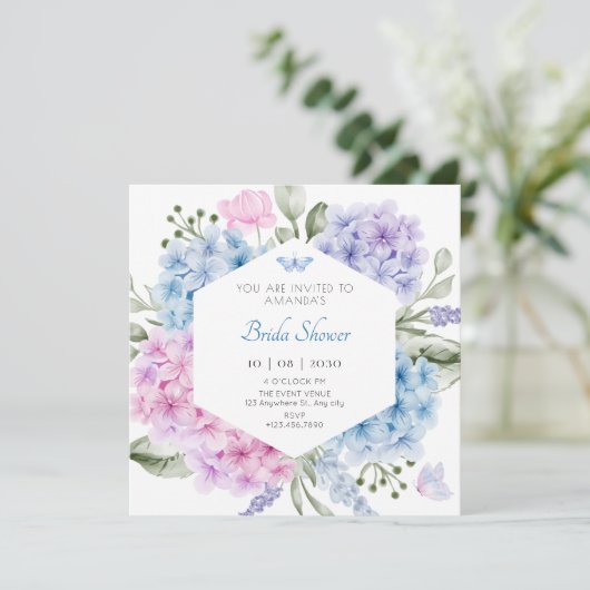Hydrangea-Brautdusche Einladung (Stehend Vorderseite)