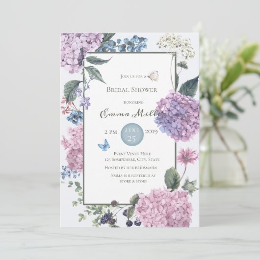 Hydrangea-Brautparty Einladung (Stehend Vorderseite)