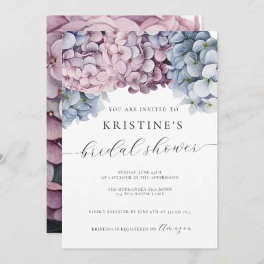 Hydrangea Bridal Dusche Einladung (Vorne/Hinten)