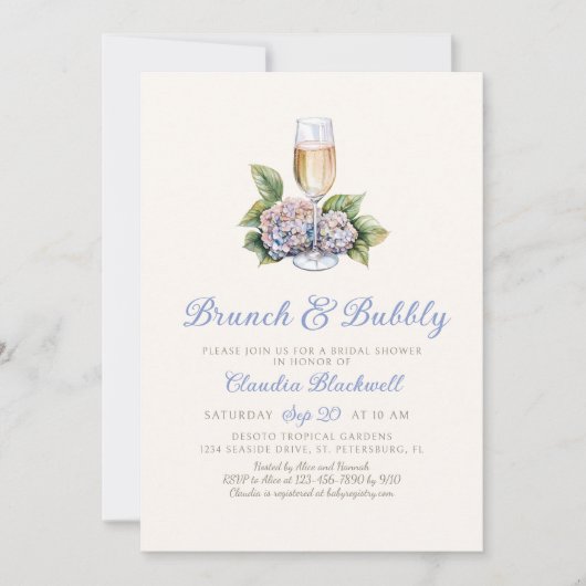 Hydrangea Brunch Bubbly Bridal Dusche Einladung (Vorderseite)