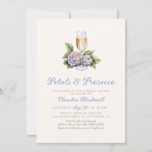 Hydrangea Brunch Bubbly Bridal Dusche Einladung (Vorderseite)
