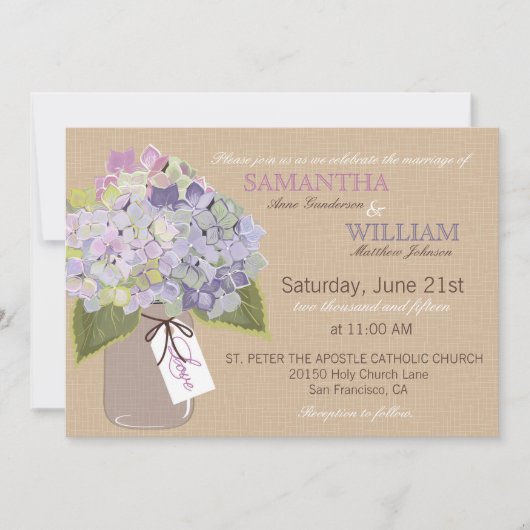 Hydrangea Burlap Rustic Wedding Einladungskarte Einladung (Vorderseite)