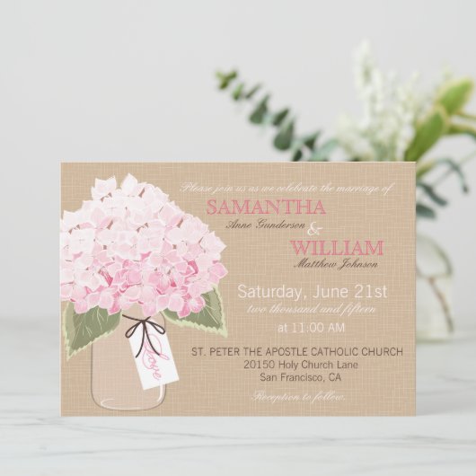 Hydrangea Burlap Rustic Wedding Einladungskarte Einladung (Stehend Vorderseite)
