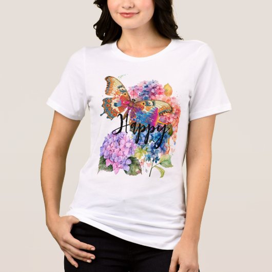Hydrangea Butterfly Wasserfarbe individuell gesegn Tri-Blend Shirt (Vorderseite)