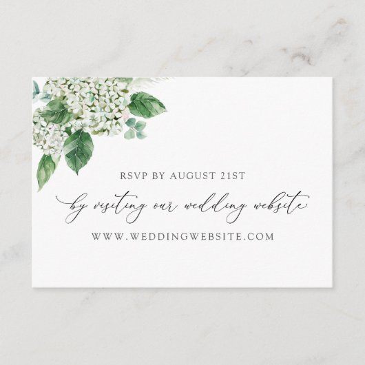 Hydrangea Calligraphy Wedding RSVP Online Card Begleitkarte (Vorderseite)