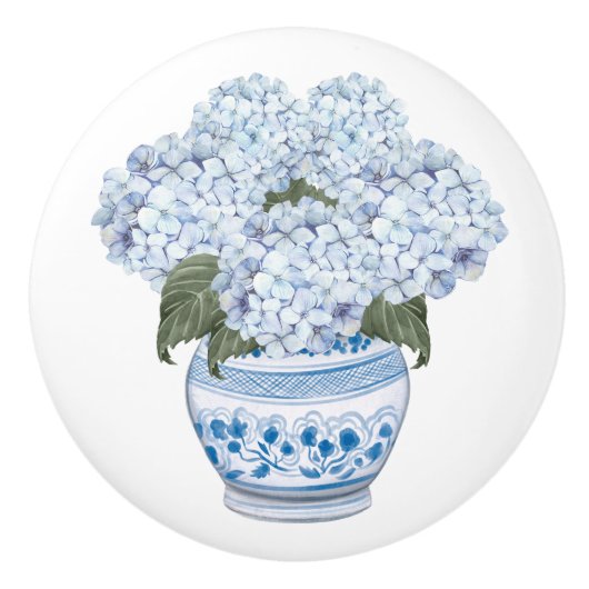 Hydrangea Chinoiserie Blue Blume Bloom Keramikknauf (Vorderseite)