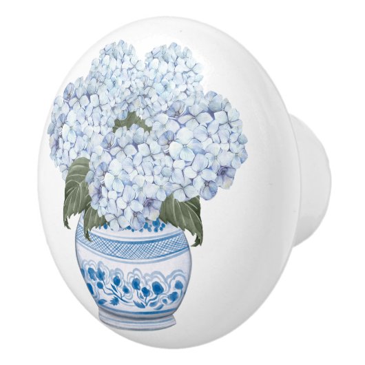 Hydrangea Chinoiserie Blue Blume Bloom Keramikknauf (Rechts)