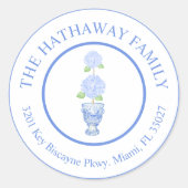 Hydrangea Chinoiserie Rücksendeadresse Runder Aufkleber (Vorderseite)