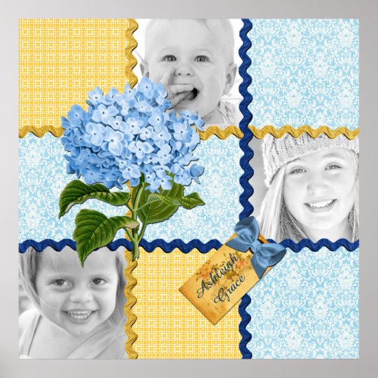 Hydrangea Custom Foto Quilton Frame Blue Yellow Poster (Vorne)