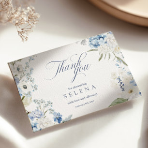Hydrangea Dankeschön Card   Blue Floral Bridal Sho Dankeskarte