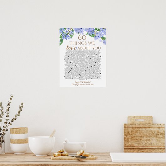 Hydrangea Dinge, die wir Ihnen Liebe 60 Dinge Gebu Poster (Küche)