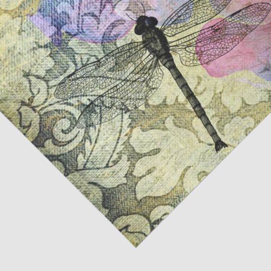 Hydrangea Dragonfly Postmark Ephemera Decoupage Seidenpapier (Detail)