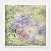 Hydrangea Dragonfly Postmark Ephemera Decoupage Serviette (Vorderseite)