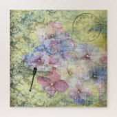 Hydrangea Dragonfly Postmark Ephemera Puzzle (Vertikal)