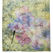 Hydrangea Dragonfly Postmark Ephemeral Duschvorhang (Vorderseite)