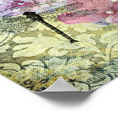 Hydrangea Dragonfly Postmark Grunge Poster (Ecke)