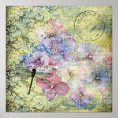 Hydrangea Dragonfly Postmark Grunge Poster (Vorne)