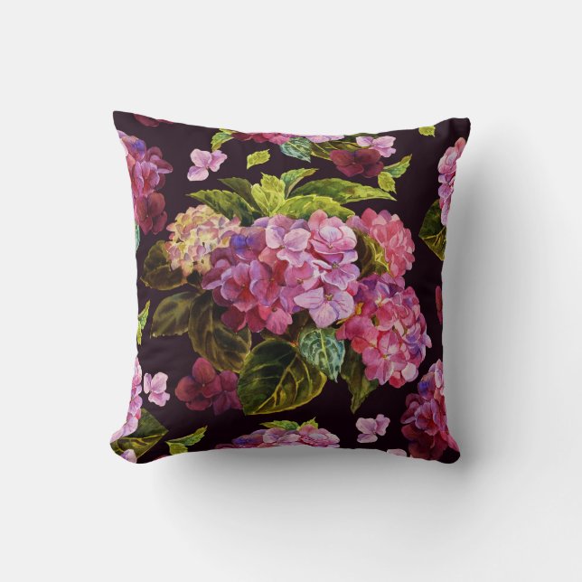 Hydrangea, dunkle, nahtlose Blumenmuster. Kissen (Vorderseite)