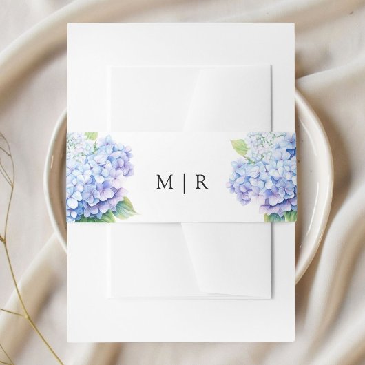 Hydrangea Dusty Blue Floral Wedding Einladungsbanderole