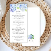 Hydrangea Dusty Blue Floral Wedding Menu Menükarte
