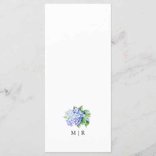 Hydrangea Dusty Blue Floral Wedding Menu Menükarte (Rückseite)