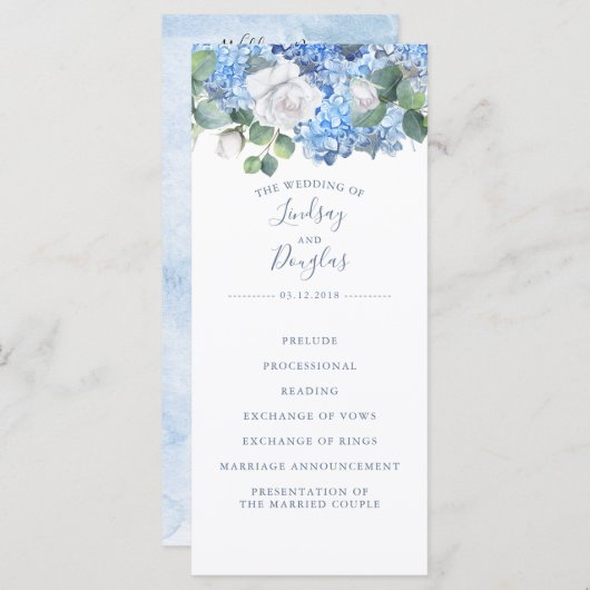 Hydrangea Dusty Blue Garden Hochzeitsprogramme Programm (Vorne/Hinten)