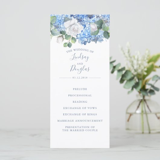 Hydrangea Dusty Blue Garden Hochzeitsprogramme Programm (Stehend Vorderseite)