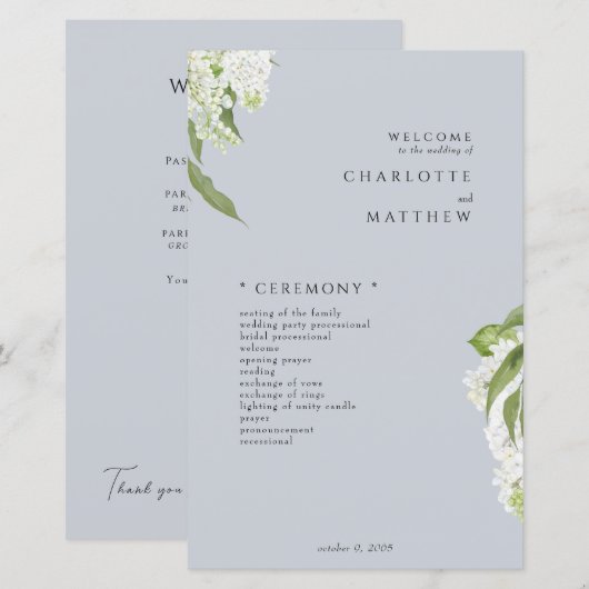 Hydrangea Dusty Blue Wedding Program (Vorne/Hinten)