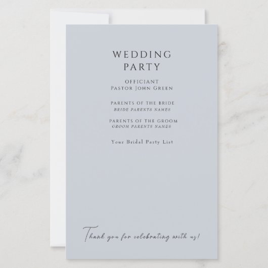 Hydrangea Dusty Blue Wedding Program (Rückseite)