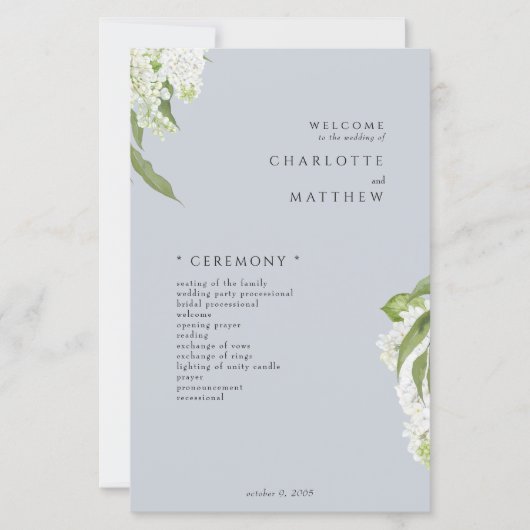 Hydrangea Dusty Blue Wedding Program (Vorderseite)