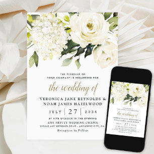 Hydrangea Elegant Rose Grün Digital Hochzeit Einladung