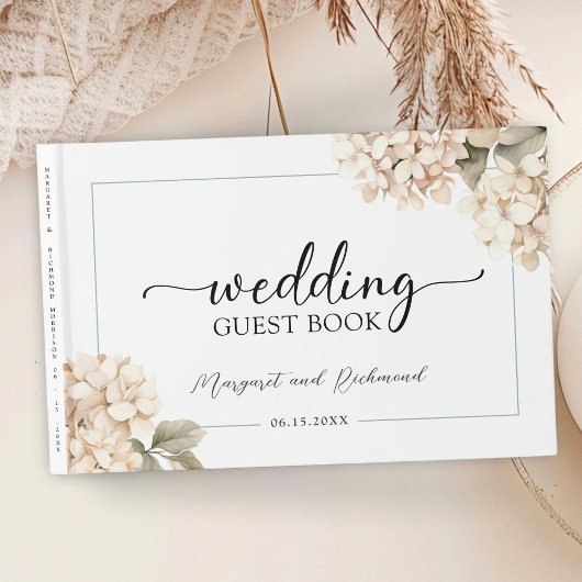 Hydrangea Elegant White Floral Wedding Gästebuch