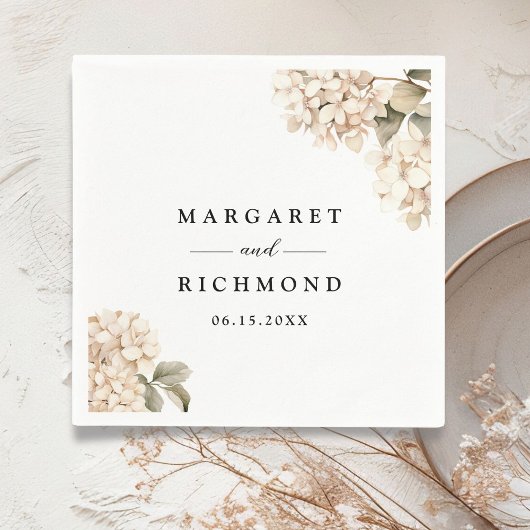 Hydrangea Elegant White Floral Wedding Serviette