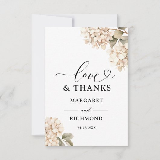 Hydrangea Elegant White Floral Wedding Vielen Dank Dankeskarte (Vorderseite)