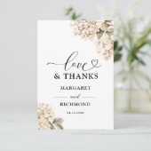 Hydrangea Elegant White Floral Wedding Vielen Dank Dankeskarte (Stehend Vorderseite)