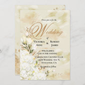 Hydrangea Elegante White Gold Floral Wedding Einladung (Vorne/Hinten)