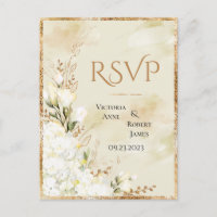 Hydrangea Elegante White Gold Floral Wedding RSVP