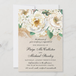 Hydrangea Elegante White Gold Rose Floral Einladung