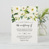 Hydrangea Elegante White Gold Rose Floral Wedding Einladung (Stehend Vorderseite)