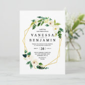 Hydrangea Elegante White Gold Rose Floral Wedding Einladung (Stehend Vorderseite)