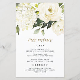 Hydrangea Elegante White Gold Wedding Menu Cards